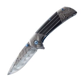 7.75" Titanium & Damascus Folding Knife (Style: Black)