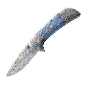 7.75" Titanium & Damascus Folding Knife (Style: Blue)
