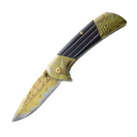 7.75" Titanium & Damascus Folding Knife (Style: Gold)