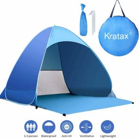 Pop Up Beach Tent for 1-3 Person Rated UPF 50+ for UV Sun Protection Waterproof (Type: Kratax-J737)