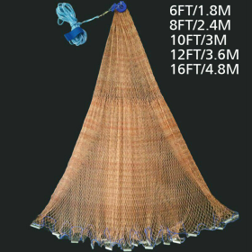 6FT/8FT/10/FT/12FT/16FT Heavy Duty Fishing Net with Nylon Mesh Easy to Throw (Style: Tire Line W/ No Ring)